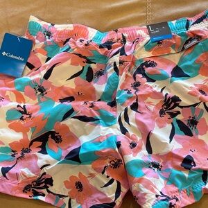 Columbia Women's Floral Athletic Shorts - Pink, Turquoise, Navy